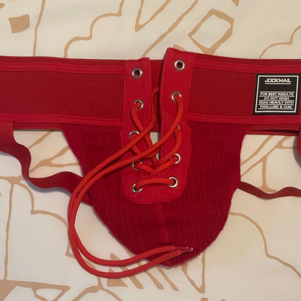 JOCKMAIL men's jockstrap. Red Medium lace-up jock strap